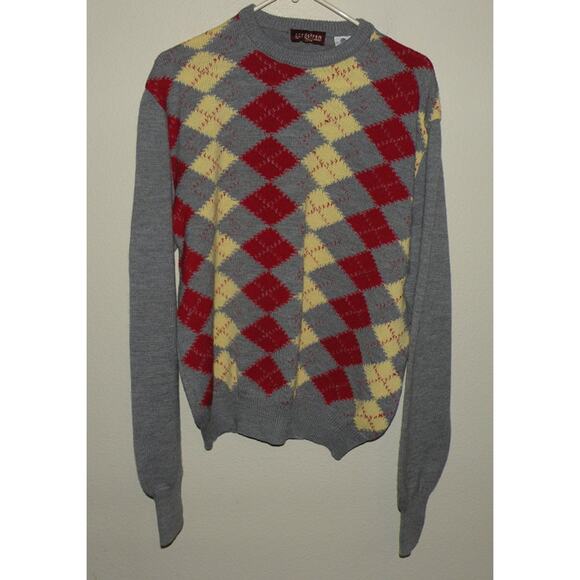 Nordstrom Men’s Large Crew Neck Sweater Gray Argyle 100% Wool Made Italy - Picture 1 of 3